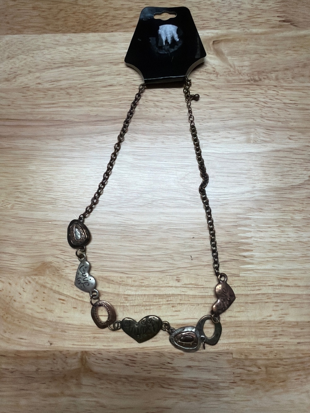 Mixed Metal Heart Link Necklace with Inspirational Words